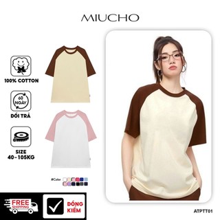 Áo thun phối trơn form rộng ATPTT01 Miucho vải cotton cổ tròn in basic