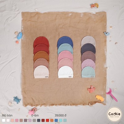 Mũ Cho Bé Sơ Sinh COOKIE, Mũ Tròn Sơ Sinh Size Từ 0 Đến 6 Tháng