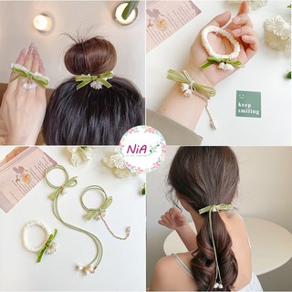 Dây cột tóc hoa Lily màu xanh lá xinh xắn dành cho nữ PK144