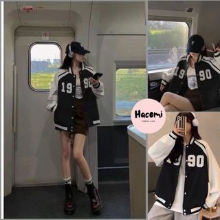 Áo bomber nữ thêu 1990 chất dạ cao cấp - Khoác sweater form rộng thể thao kiểu dáng bóng chày, jacket năng động ulzzang
