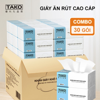 Giấy ăn rút Tako, khăn giấy đa năng thùng 30 gói 4 lớp 300 tờ cao cấp tiện lợi