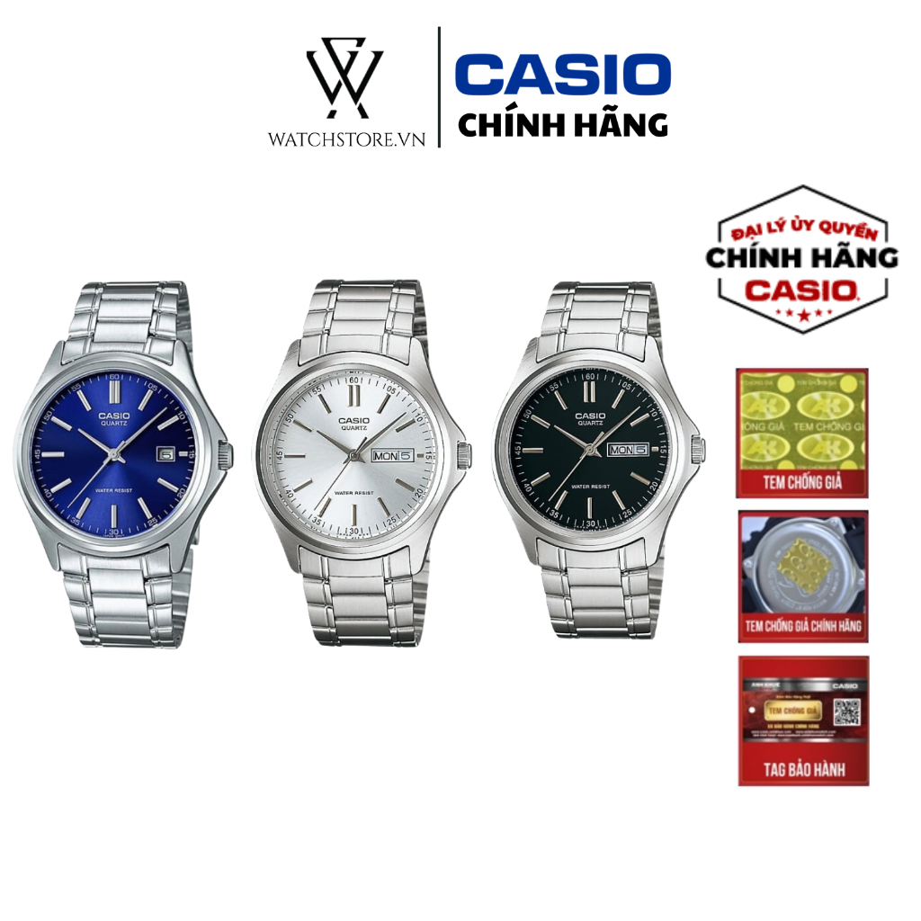 Đồng Hồ Nam Casio MTP-1239 Sang Trọng Mạnh Mẽ Mặt Kính Khoáng 38.5mm Kháng Nước Dây Kim Loại Chính Hãng Casio