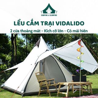 Lều Cắm Trại Vidalido 2 Cửa Thoáng Mát Lều Kim Tự Tháp Cho 4, 6 Người Chống Thấm Rộng Rãi Có Mái Che