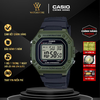 Đồng Hồ Điện Tử Nam Casio W-218H-3AVDF Màu Xanh Rằn Ri Mặt Kính Nhựa Vuông 43.2mm Chống Nước Chính Hãng