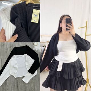 Áo khoác cadigan lửng Bigsize nữ tay dài vải gân đũa co giãn dáng croptop năng động - KG