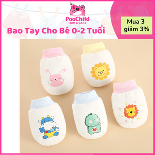 Bao tay cho bé sơ sinh đến 2 tuổi PooChild, bao tay cotton dây rút chống cào trầy xước thoáng cho bé
