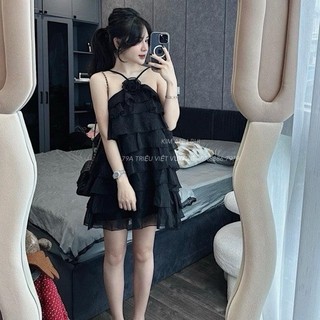 Váy yếm đính hoa chất tơ nhũ kim cương mềm đẹp về 2 màu tôn da xinh xíu MMS617