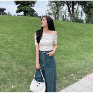 Áo thun nữ trễ vai chất thun gân co giãn siêu xinh