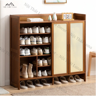 Tủ Giày Dép Thông Minh Cửa Lùa, Cửa Gấp Gỗ Tre Tự Nhiên, Kệ Đựng Giày Dép Gỗ Sơn Bóng Chống Nước, Chống Mối Mọt Cao Cấp