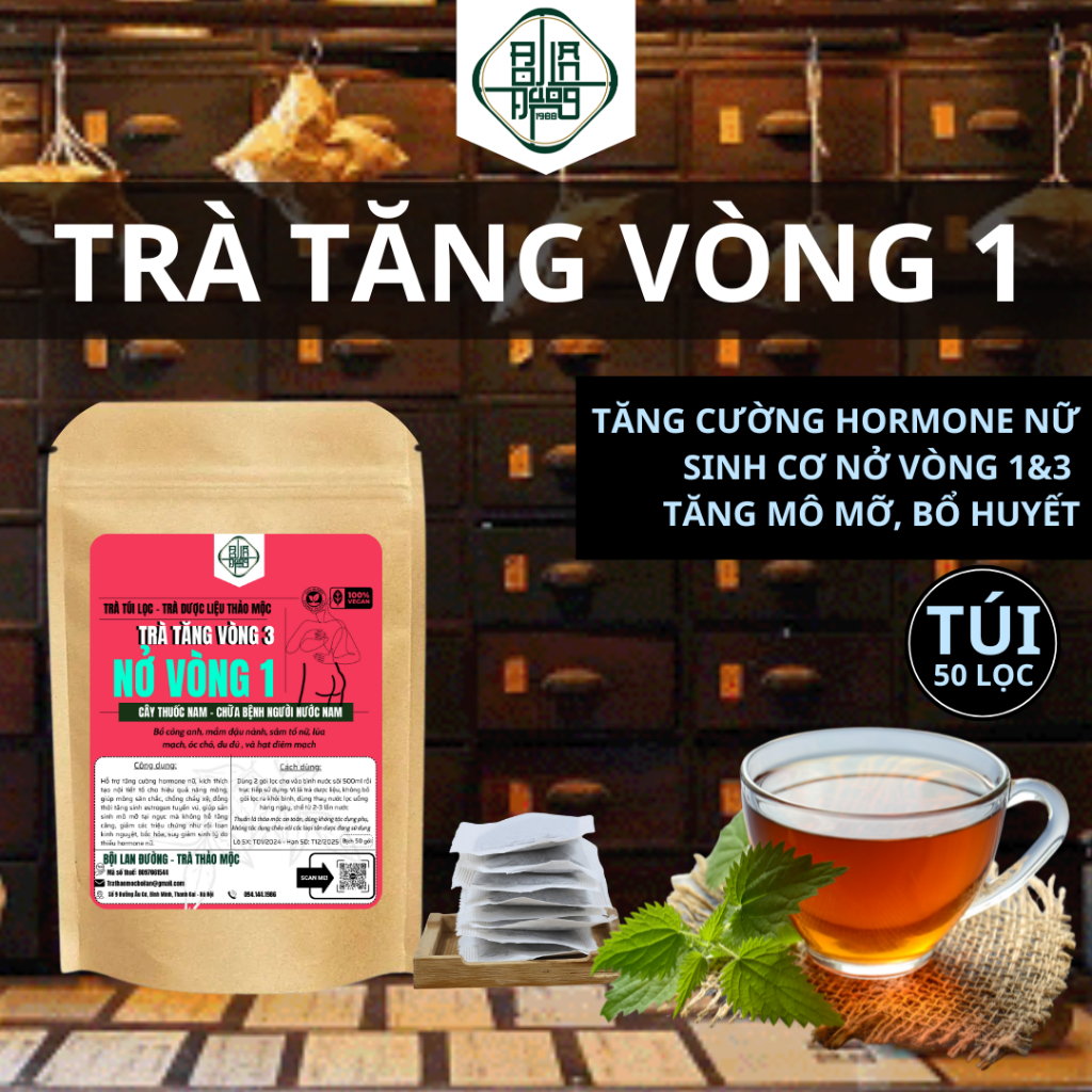 [Có Che Tên] Trà Tăng Vòng 1 - Bội Lan Đường - Mầm Đậu Nành, Sâm Tố Nữ, Làm Đẹp Da, Săn Chắc - 50loc