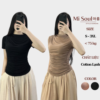 Áo thun nữ nhún eo vai chất cotton lạnh siêu mát bigsize, áo cổ tròn dúm eo vai misoul 289