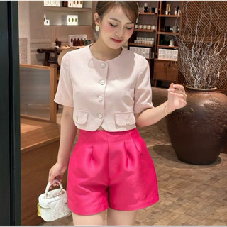 Quần sooc vải ly phồng tacta cạp cao