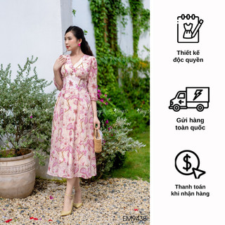 Đầm emy em9438 xoè tay lỡ hoa hồng