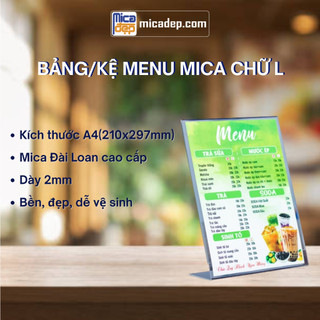 Kệ menu mica a4 chữ l | menu mica chữ l để bàn | bảng menu mica & bảng quét mã qr code