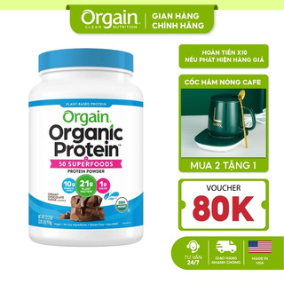 Bột đạm thực vật hữu cơ Orgain Organic Protein 50 Superfoods bột pha sữa bữa ăn thay thế vị Creamy Chocolate Fudge 918g