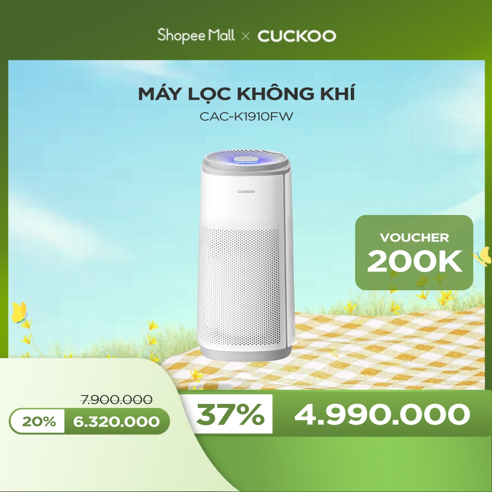 Máy lọc không khí Cuckoo 66m2 CAC-K1910FW - Lọc toàn diện 360 độ - Đèn LED hiển chất lượng không khí - Hàng chính hãng