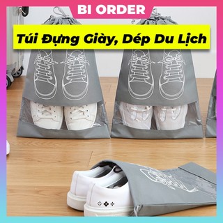 Túi đựng giày dép vải dù cao cấp có dây rút, 2 size nam nữ, chống bụi bẩn, tiện lợi khi đi du lịch (có clip)