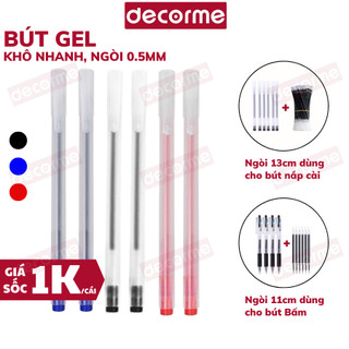 Bút gel khô nhanh 3 màu đen xanh đỏ Decrome bút nước Muji bản dupe thay được ngòi 13cm (lẻ 1 chiếc)