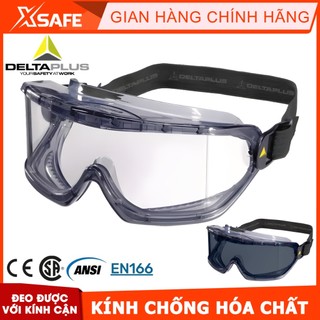 Kính bảo hộ chống hóa chất Deltaplus Galeras Mắt kính đeo được cùng kính cận, điều chỉnh, chống bụi , chống đọng sương