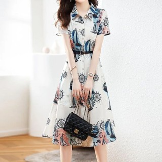 Đầm t3d p0l0 c0llar printed