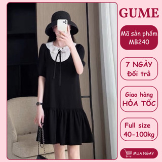 Váy Bầu Thiết Kế Bigsize Gume Đầm Bầu Công Sở Đẹp Ngắn Tay Giả Yếm Xếp Ly Cổ Bẻ Phối Nơ Đen Mặc Đi Chơi Đi Tiệc MB240