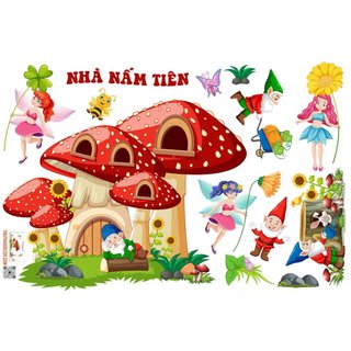 Decal dán tường - nhà nấm tiên - trang trí chi tiết rời