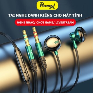 Tai nghe máy tính C70 dành riêng cho máy tính bàn có 2 giắc cổng cắm, có mic đàm thoại, dây dài 2.5m-Poermax