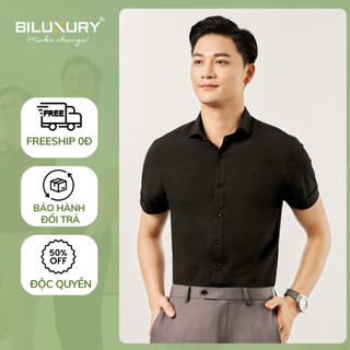 Áo Sơ Mi Nam Ngắn Tay 4SMCB004DEN BILUXURY Công Sở Vải Mềm Mịn