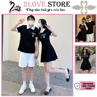 Bộ đồ đôi nam nữ set đồ đôi couple 2LOVE váy chữ A và áo polo nam ngắn tay trẻ trung dễ thương Mã 37