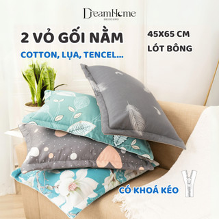 Vỏ gối nằm Cotton 100% 45x65 (1 đôi) có khóa kéo cao cấp, bao gối nằm trần lót bông đẹp mát, không phai xù - DREAMHOME
