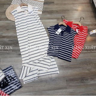 Đầm váy midi ZR họa tiết kẻ hàng xuất dư xịn vải cotton mềm mát