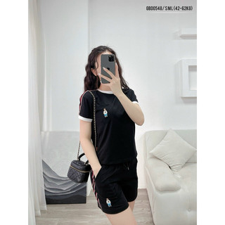 Bộ đùi cotton viền cổ thêu gấu who nữ