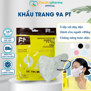  Khẩu trang 9A chống nắng PT 5 lớp dày dặn lọc bụi kháng khuẩn chống tia UV toàn diện combo 50 cái x5PT9AO 