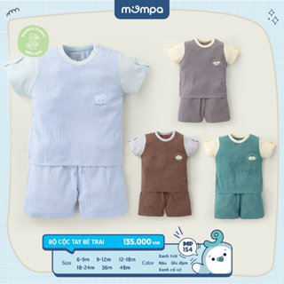 Bộ quần áo cộc tay cho bé Mompa từ 6 tháng tới 4 tuổi vải Sợi tre Bamboo mềm mại thoáng mát 154