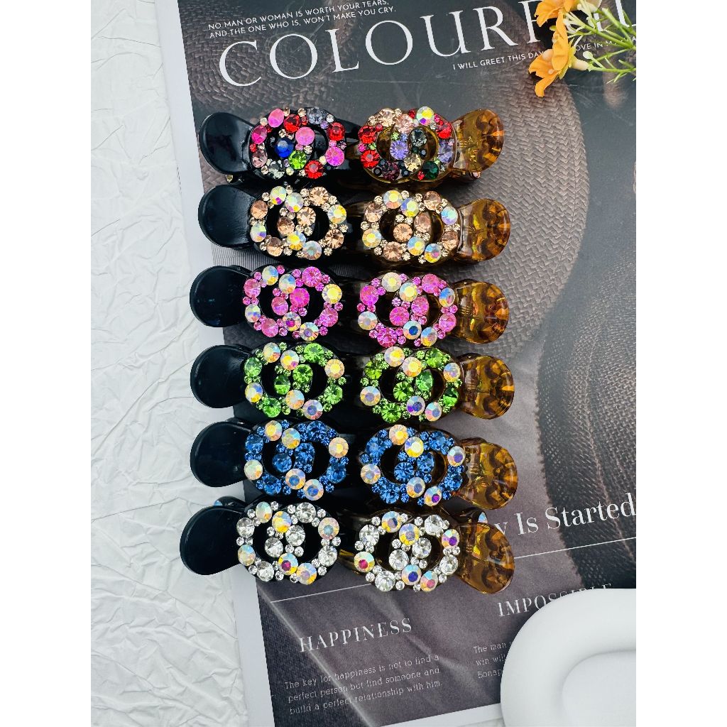 Kẹp tóc càng cua 5 răng đính đá Kẹp tóc càng cua 3 răng đính đá(2 vòng tròn)