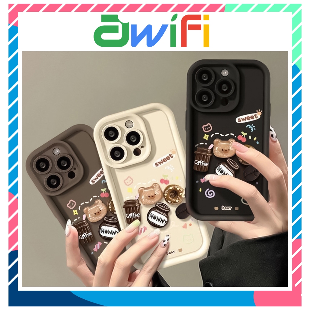Ốp lưng iphone camera viền cao bear gắn nổi 3D 6/6s/6plus/7/8/plus/x/xs/11/12/13/14/15/16/pro/max/promax Awifi G5-10