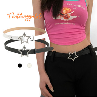 Thắt lưng y2k nữ mặt ngôi sao đính đá màu đen, trắng bản 2.3cm (Hỗ trợ bấm lỗ, cắt dây nịt) TL176 - Thắt Lưng Giá Tốt