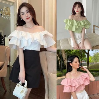 Áo Trễ Vai 2 Tầng Tiểu Thư Babydoll , Áo Cúp Ngực Bèo Ôm Eo Tôn Dáng Kiểu Hàn Quốc Thiết Kế Đi Biển Đi Chơi Giá Rẻ