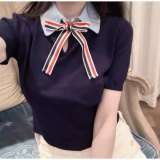 ( Hàng QCL1 ) Áo Len T.hom Cổ Sơ Mi Đính Nơ Hot Hit