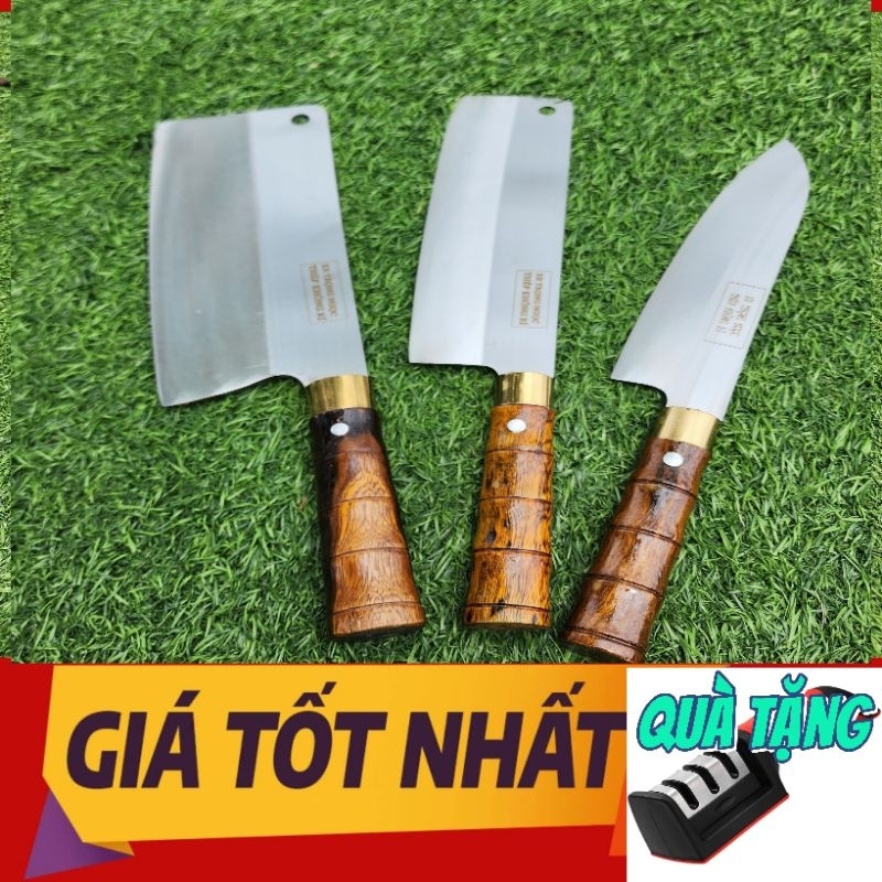 Bộ dao làm bếp dao thép nhật không gỉ dao thép 440c cao cấp dao cán trúc