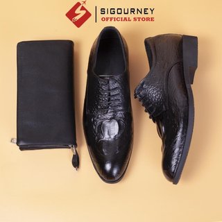 Giày Tây Nam Cao Cấp Dập Vân Cá Sấu Từ Da Bò Nhập Khẩu SIGOURNEY Màu Đen SIG-09 Bảo Hành 18 Tháng