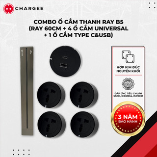 Combo B5-2 60cm: thanh ray 60cm 8000W CHARGEE + 5 ổ cắm Universal