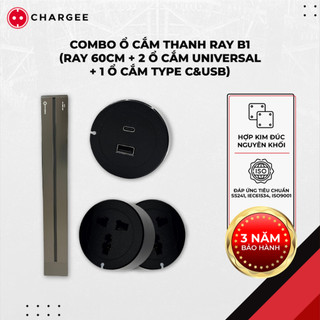 Combo B1 60cm: thanh ray 60cm 8000W CHARGEE + 2 ổ cắm Universal + 1 ổ cắm Type C&USB 250V/13A