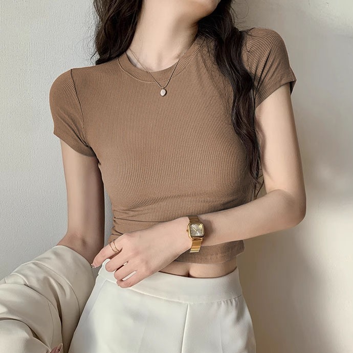 Áo Thun Nữ Babytee Basic Trơn Ôm Body Chất Tăm Cotton Nhiều Màu | BigBuy360 - bigbuy360.vn