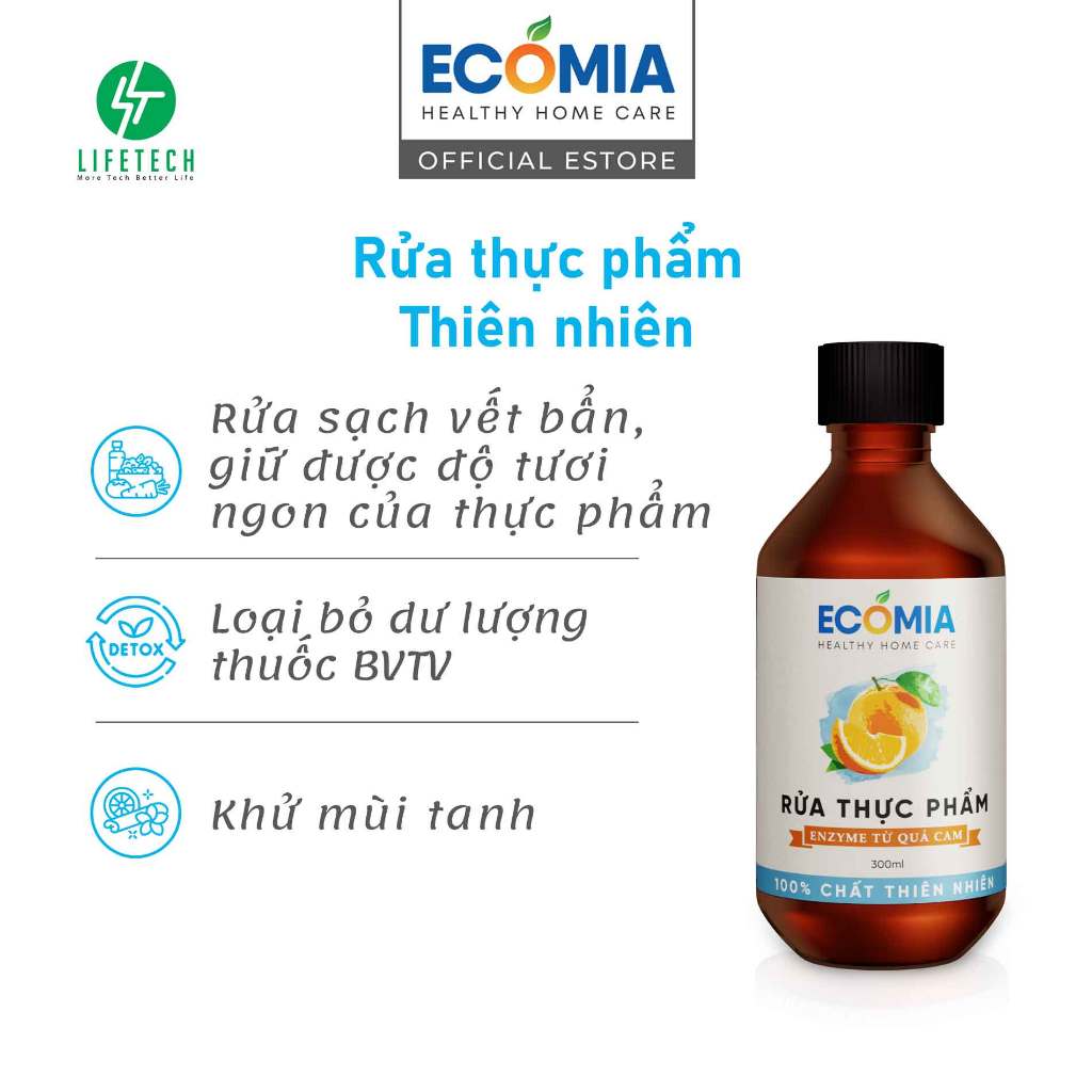 Nước Rửa Thực Phẩm Ecomia, rửa sạch chất bẩn, phân hủy dư lượng chất bảo quản, an toàn cho sức khỏe 