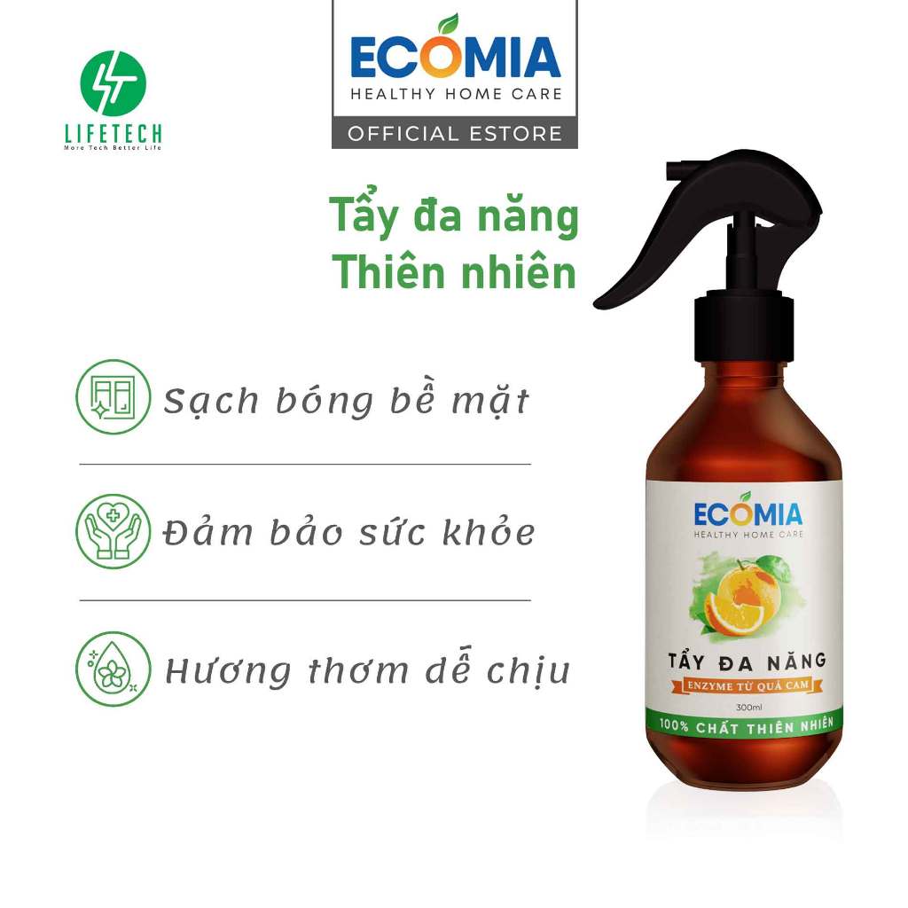 Tẩy đa năng Ecomia sạch nhanh, khử khuẩn, an toàn với nguyên liệu hữu cơ thiên nhiên 300ml 500ml