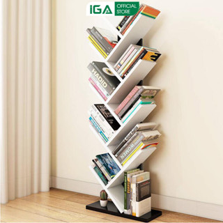 Kệ sách gỗ để sàn IGA hình cây 9 tầng gỗ MDF phủ melamin chống xước chống nước - GP03
