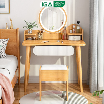 Bàn trang điểm IGA gương viền LED phong cách Nordic sang trọng hiện đại - GP196