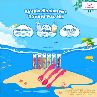 Bộ thìa dĩa ăn dặm làm từ nhựa sinh học Dừa và Mía - Set thìa dĩa 3 món UINLUI