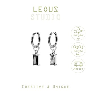 Khuyên tai kẹp không bấm lỗ chốt round K651 bằng titan không gỉ hình chữ nhật đính đá zircon dáng midi Leous